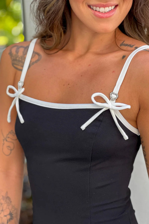 BLACK MINI DRESS WITH BOW DETAIL