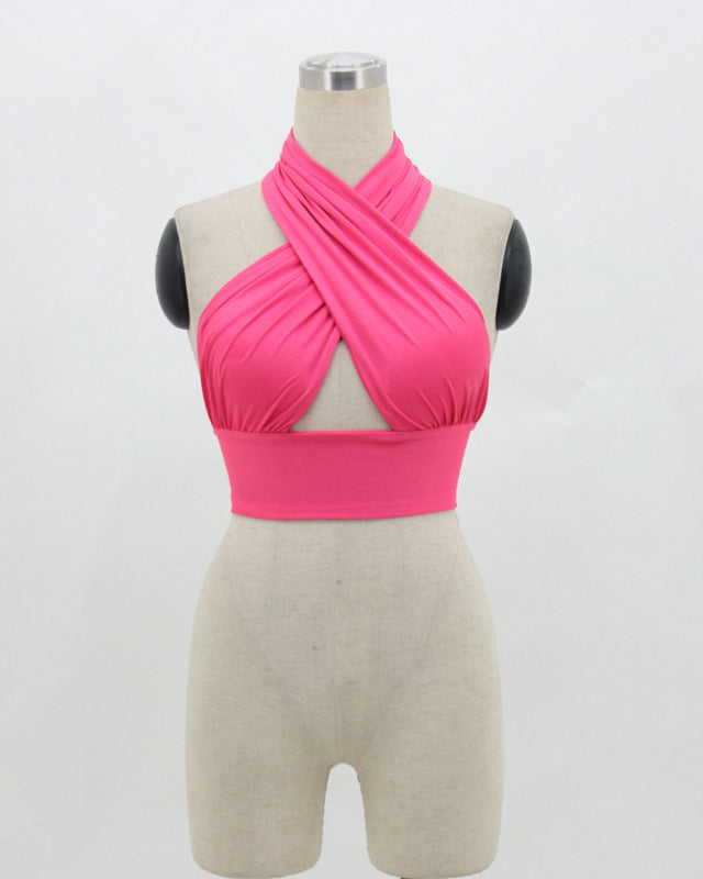 Sleeveless Open Back Cutout Front Crossover Tube Top
