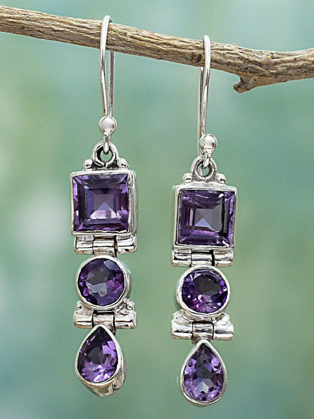 1 Pair Earrings For Girls' Imitation Diamond Alloy Classic Wedding Amethyst Diamond zircon earrings long Pendant Earring for Women