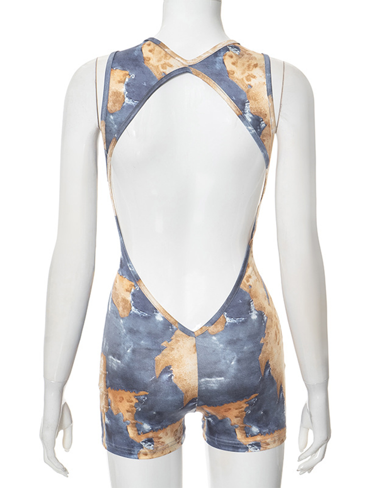 Printed Fitted Open Back Jumpsuit