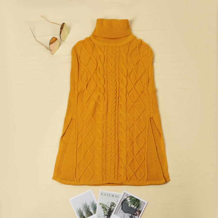 High Neck Loose Cable Knit Pattern Stitching Sweater (7 Colors)