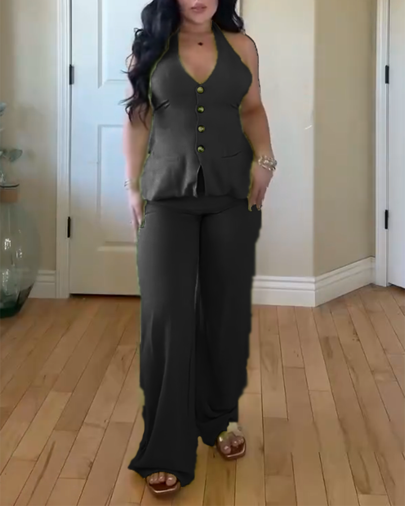 Sleeveless Casual Straight Pants Suit (Pre-Sale)
