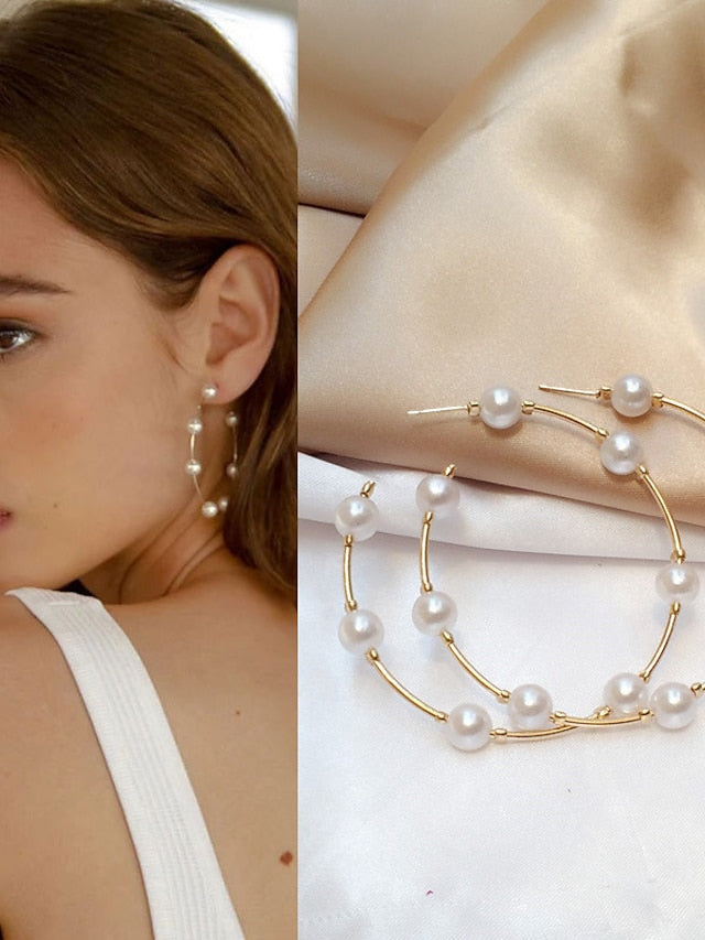 1 Pair Hoop Earrings For Birthday Prom Date Stainless Steel Beads Fashion for Women