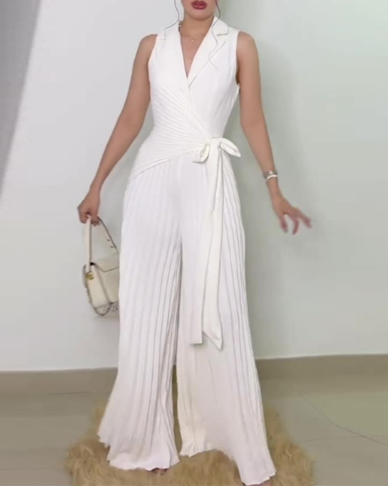 Pleated Wide-Leg Jumpsuit