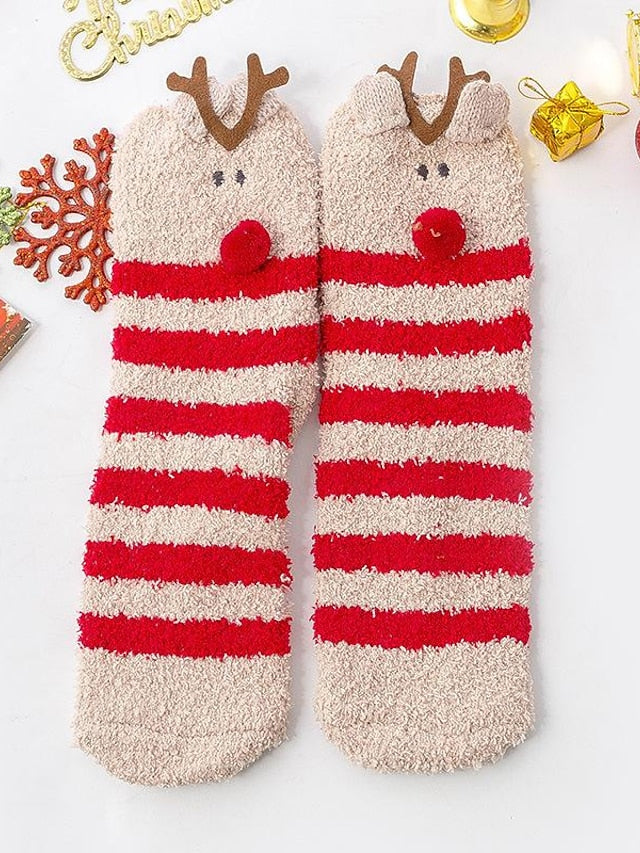 Crew Socks Party Christmas Gift Multi Color Animal Patterned Polyester Spandex Casual Classic Warm Cute 1 Pair for Women