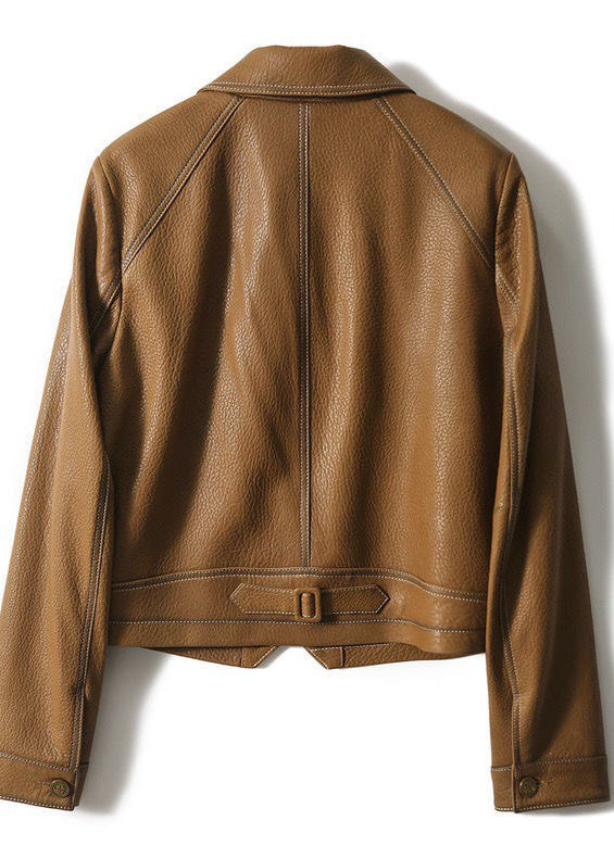 Sienna Faux Leather Jacket – Cropped Button-Up in Caramel Brown