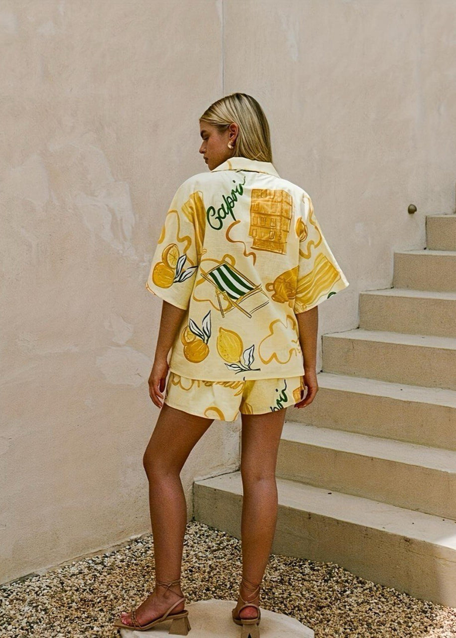 Limoncello Vista - Lemon Print Shirt and Shorts Set