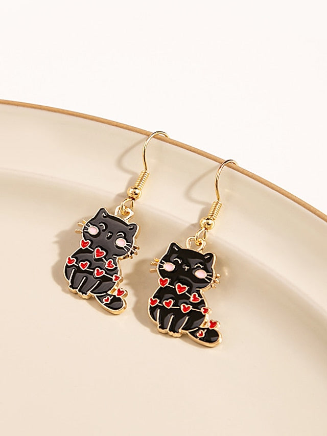 1 Pair Drop Earrings Earrings For Gift Daily Date Alloy Heart Cat Animal for Women