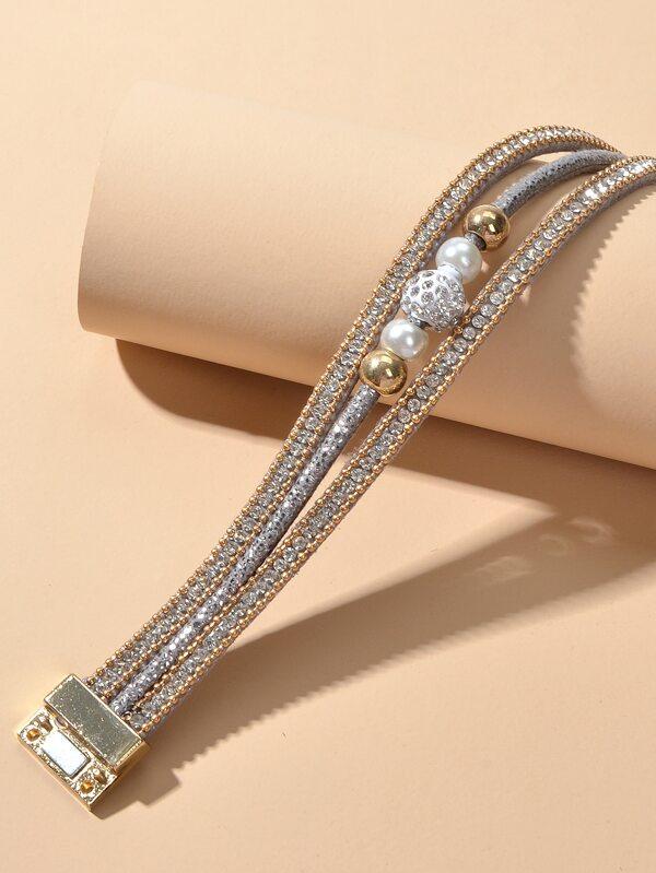 Rhinestone Decor Layered Bracelet for Women