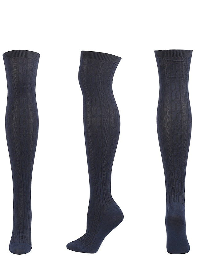 Knee High Socks Home Daily Solid Color Polyester Spandex Basic Classic Warm 1 Pair for Women