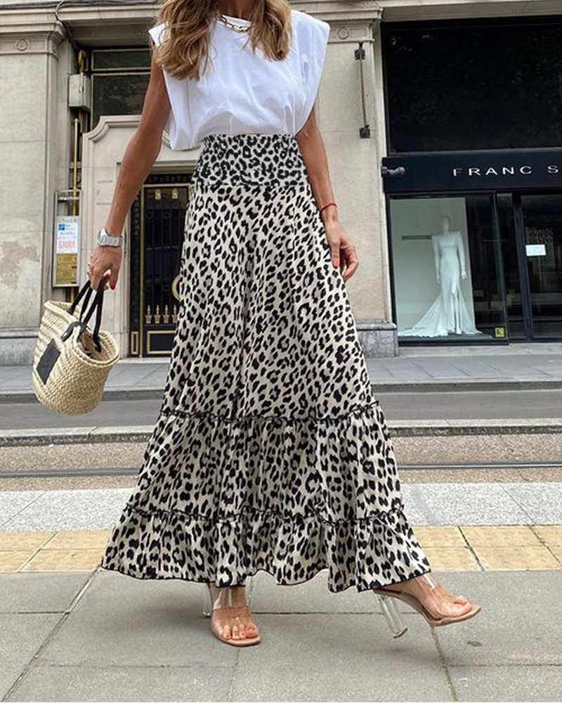 Leopard Print Long Skirt