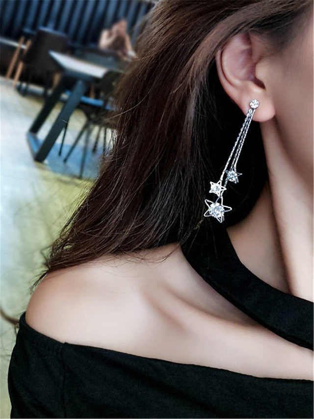 1 Pair Drop Earrings Earrings For Party Evening Gift Daily Rhinestone Alloy Tassel Fringe Star for Women
