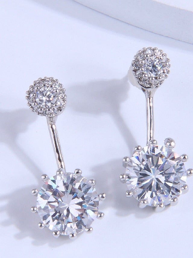 1 Pair Earrings Jacket Earrings For Cubic Zirconia Work Gift Engagement Copper Round Cut Wedding for Women