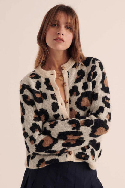 Retro Colorblock Leopard Cardigan