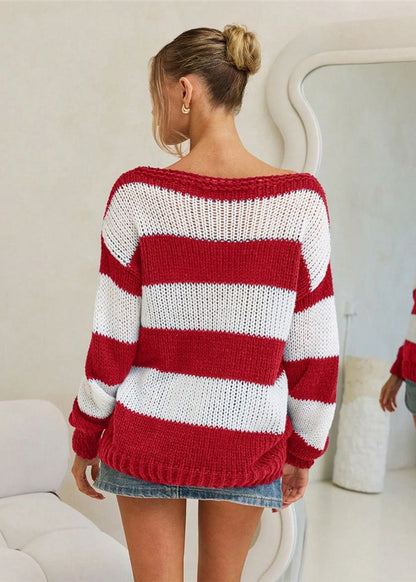 Nautica – Navy and White Striped Boat Neck Sweater