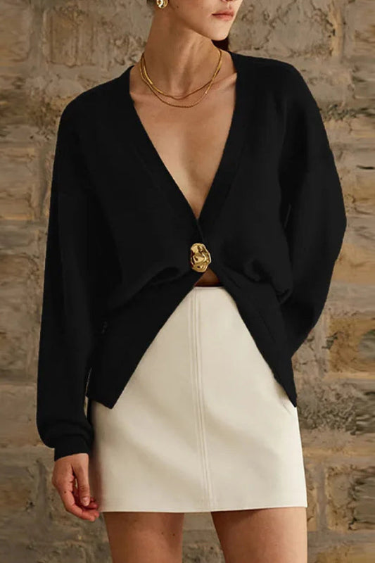 Cárdigan de punto con botones y cuello en V para mujer