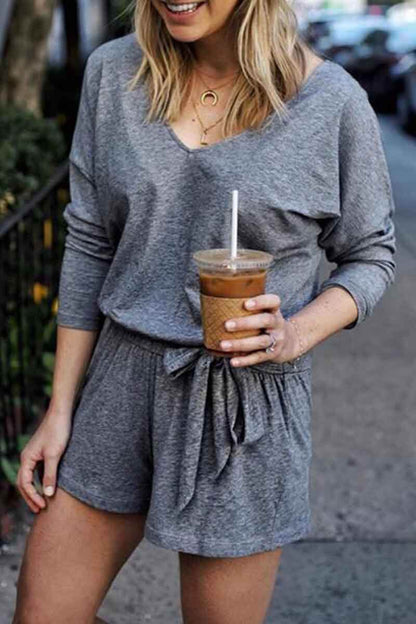 V Neck Lace-up Romper(2 Colors)