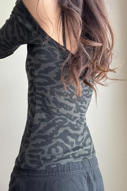 Off Shoulder Leopard Layered Blouse