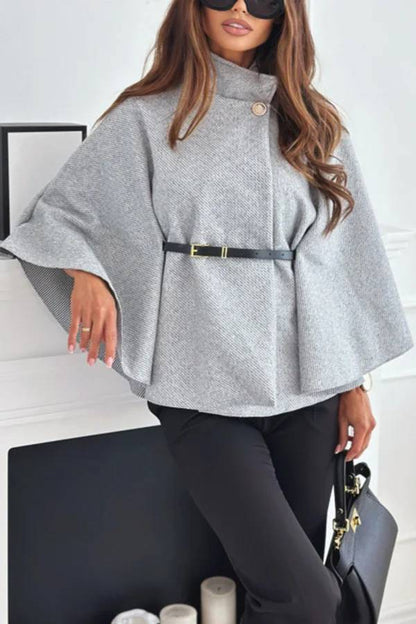 Capa extragrande de lana con cuello alto y botones y cinturón Elegant Moment