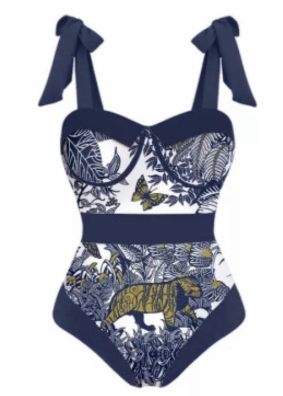 Wild Elegance Printed One-Piece Swimsuit & Wrap Skirt Set