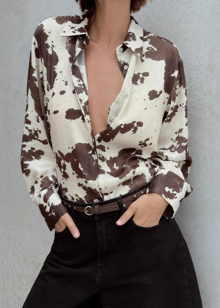Wild Mesa - Satin Cow Print Button-Up Shirt