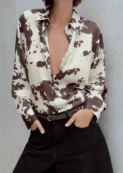 Wild Mesa - Satin Cow Print Button-Up Shirt