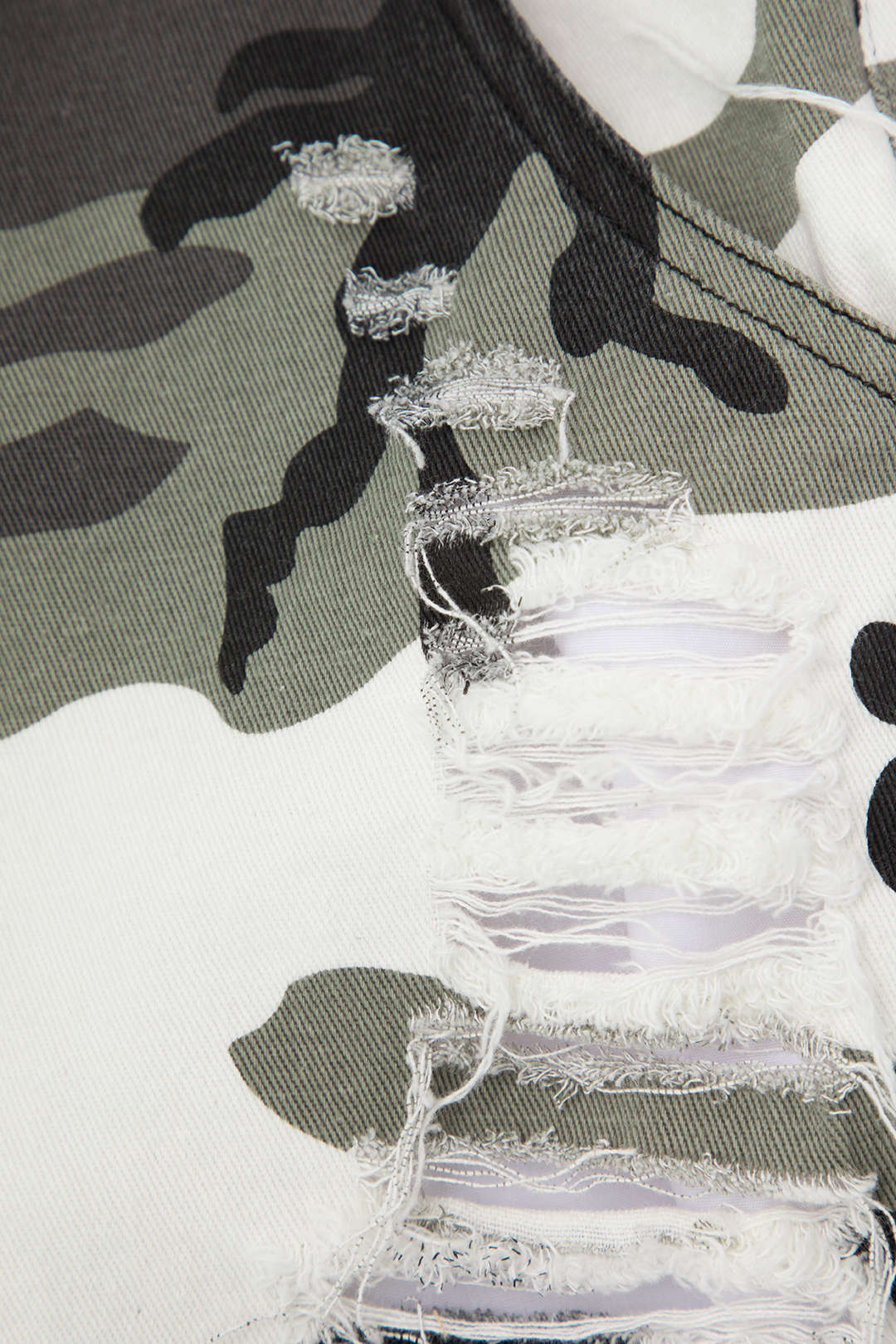 Retro Camo Destroyed Tie Up Cargo Shorts