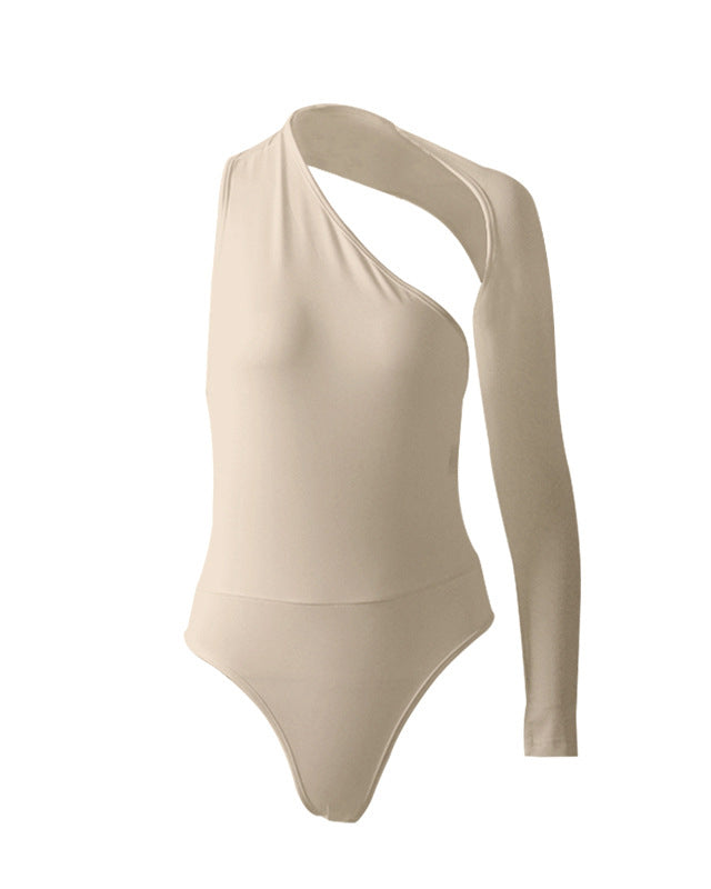 Sexy One Shoulder Bodysuit Milk Silk High Elastic Top