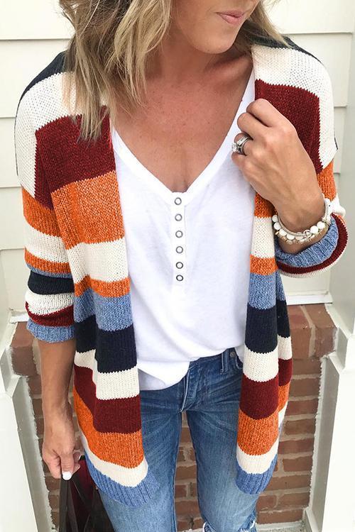 Soft Rainbow Striped Sweater Cardigan