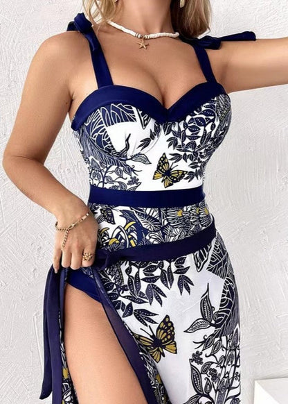 Wild Elegance Printed One-Piece Swimsuit & Wrap Skirt Set