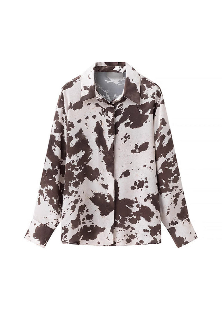 Wild Mesa - Satin Cow Print Button-Up Shirt