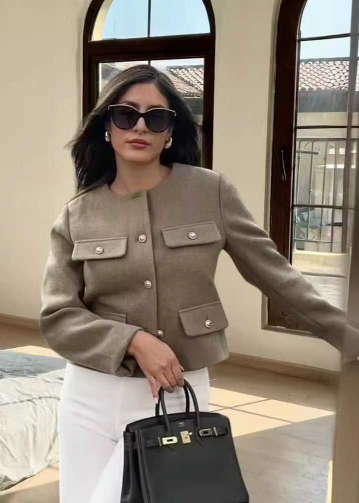 TailoRed Tweed Cropped Jacket – Classic Elegance with Gold Button Accents