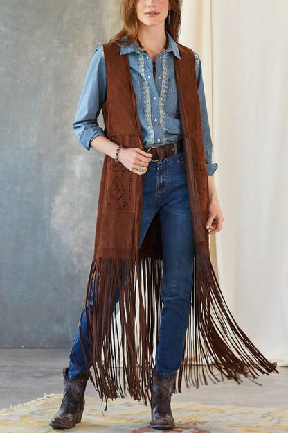 Fashionable Tassel Horse Slim Fit Sleeveless Vest Cape Coat