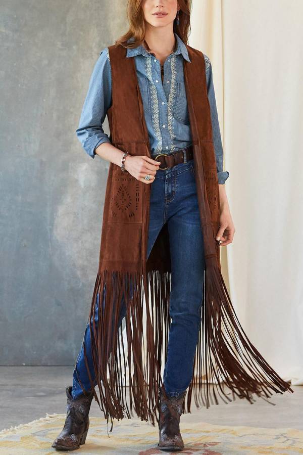 Fashionable Tassel Horse Slim Fit Sleeveless Vest Cape Coat