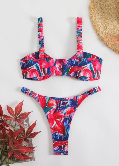 Tropic Bloom Ruched Strap Bikini Set