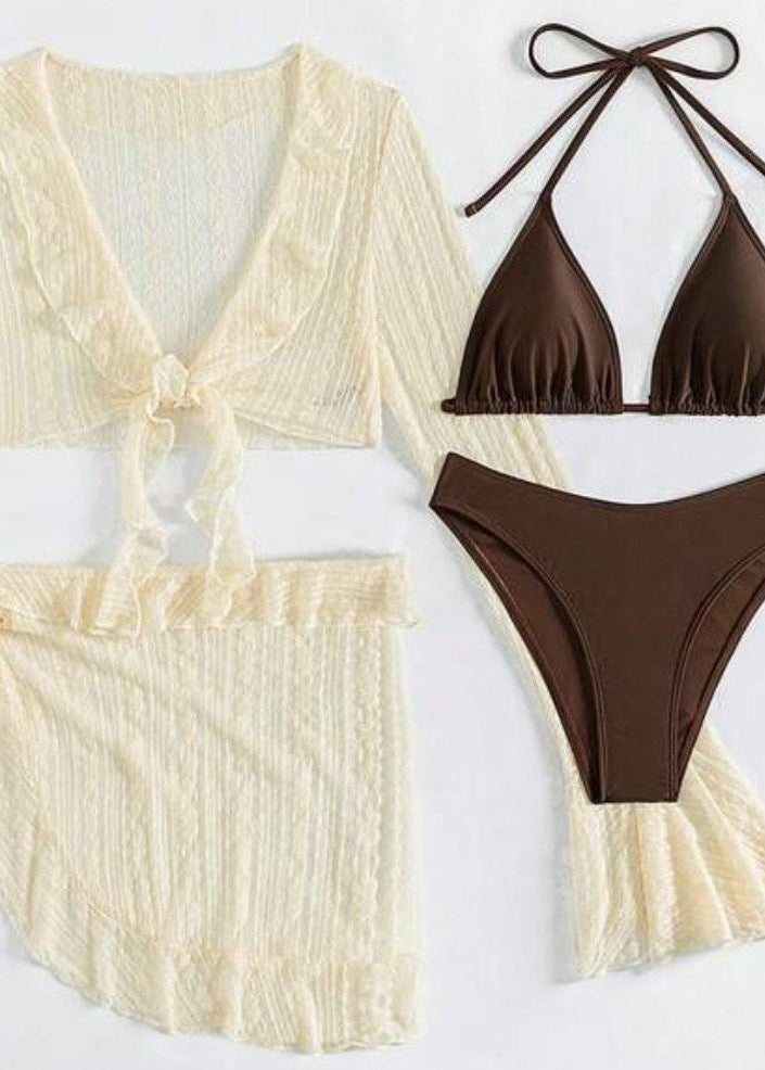 Sheer Cover-Up & Bikini Set – 4-Piece Beachwear