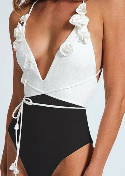 Palma Fleur - One-Piece Swimsuit with 3D Floral Detail and Wrap Tie
