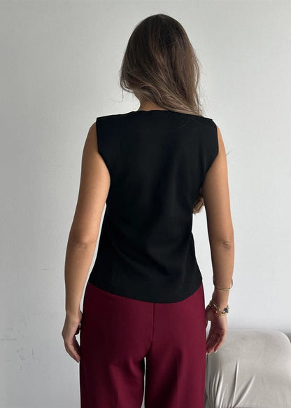 Sculpted Elegance - Sleeveless Asymmetrical Button Vest