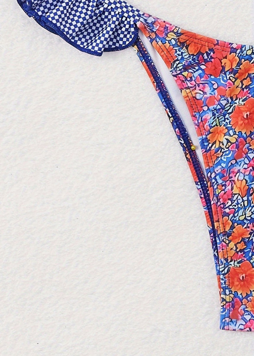 Mediterranean Bloom - One-Piece Swimsuit with Ruffled Straps