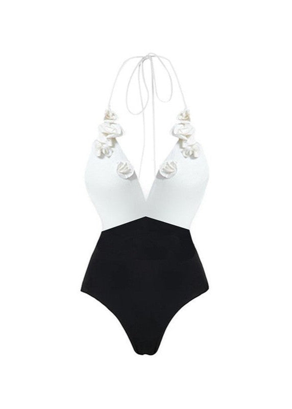 Palma Fleur - One-Piece Swimsuit with 3D Floral Detail and Wrap Tie