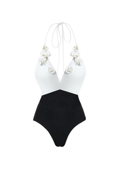 Palma Fleur - One-Piece Swimsuit with 3D Floral Detail and Wrap Tie