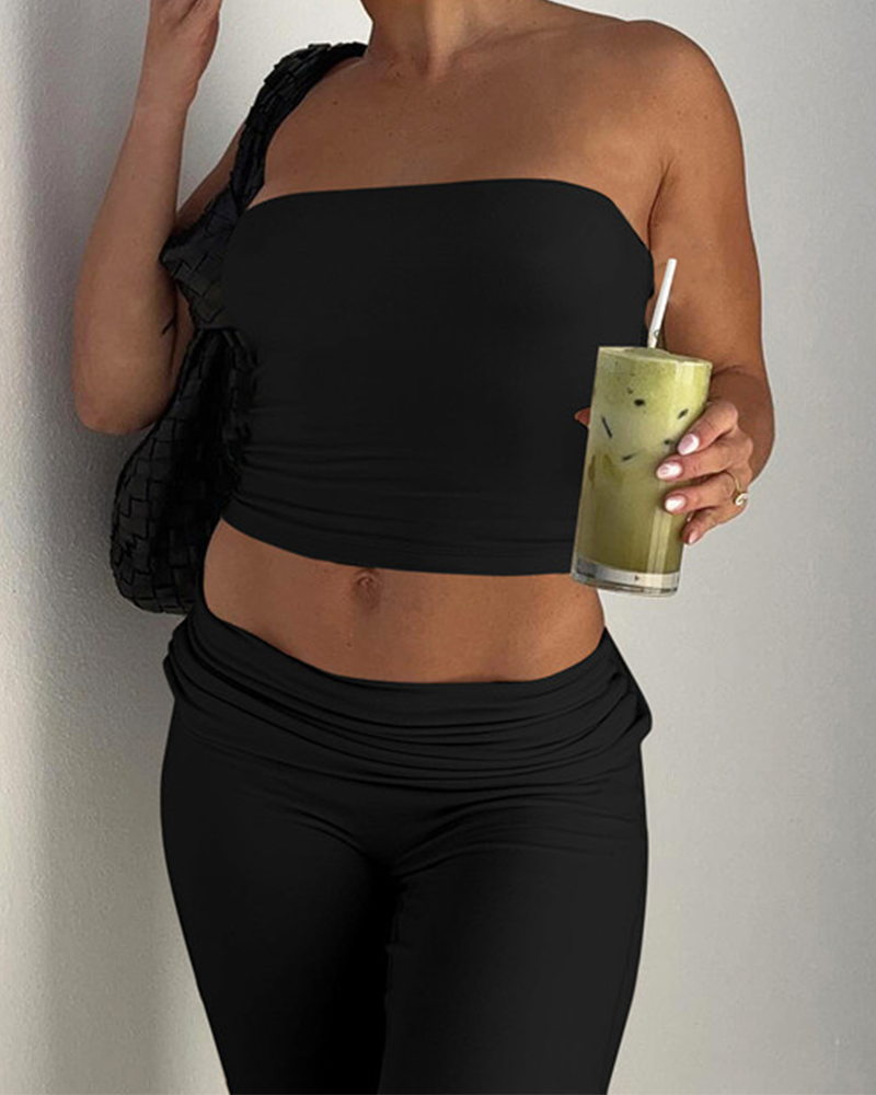 Pure Color Accent Bell-Bottoms Slimming Suit