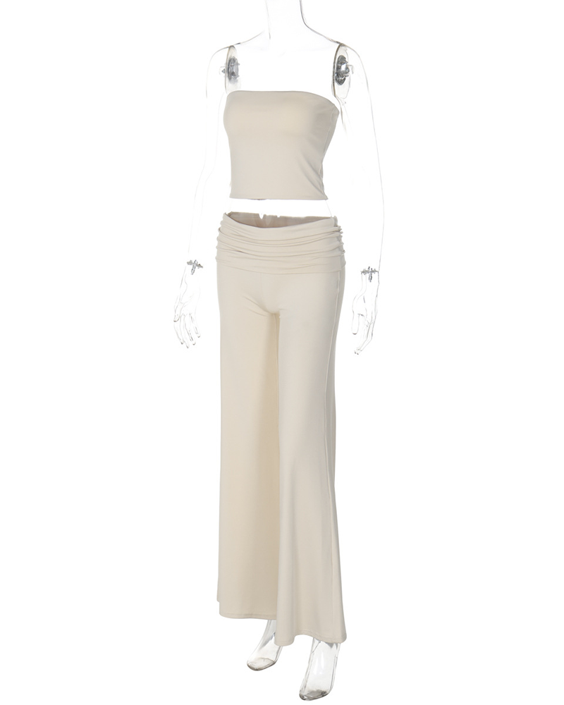 Pure Color Accent Bell-Bottoms Slimming Suit