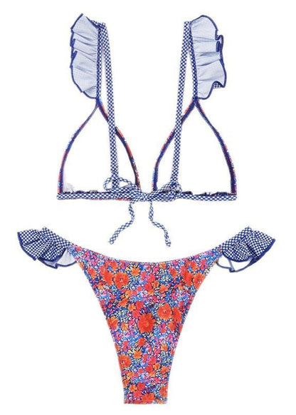 Mediterranean Bloom - One-Piece Swimsuit with Ruffled Straps