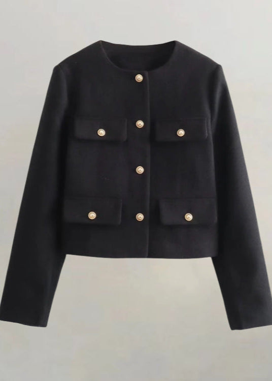 TailoRed Tweed Cropped Jacket – Classic Elegance with Gold Button Accents