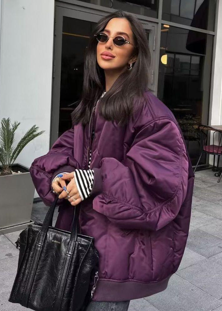 Plum Riot - Oversized Satin Bomber Jacket