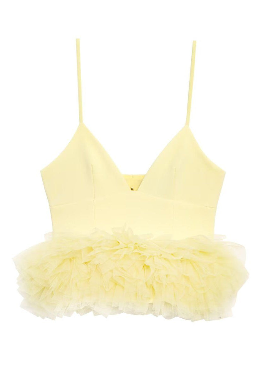 Limoncello Ruffle Peplum Top – V-Neck Tulle Cami Blouse