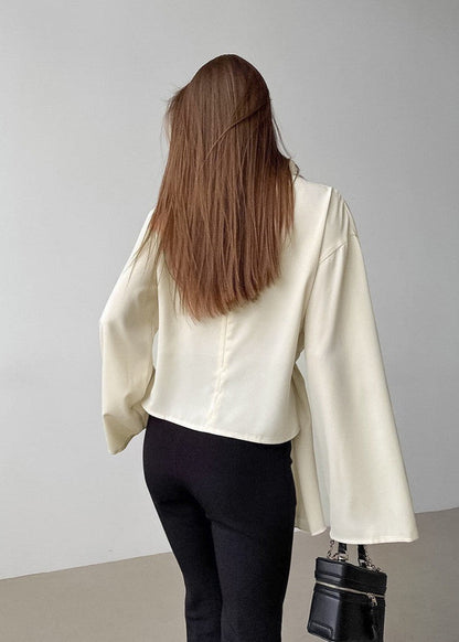 Ivory Twist-Front Draped Blouse