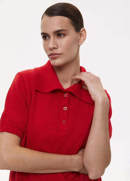 Riviera Knit Polo Shirt – Bold Red Short Sleeve Button Top