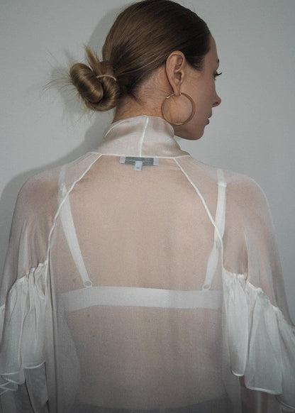 Sierra - Sheer Ruffle Tie-Front Blouse